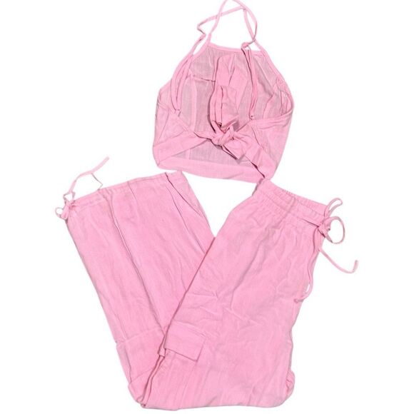 Light Pink Halter Crop Top & Cargo Joggers Set | HYFVE NWT - Picture 8 of 9